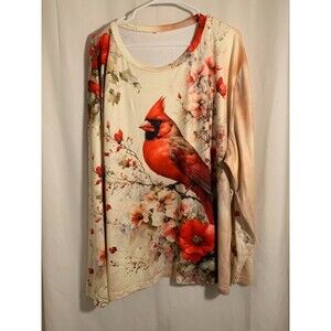 Cardinal Floral Watercolor Long Sleeve Top 6XL